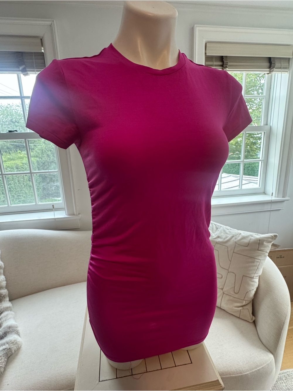Ralph Lauren ruched Silk Tee - Fuchsia